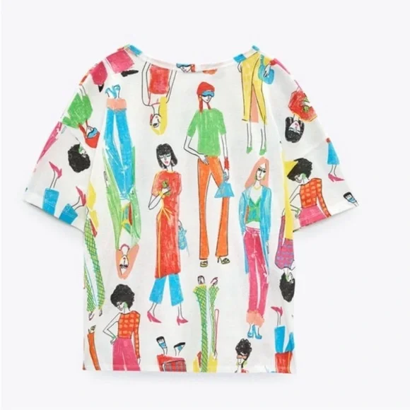 Zara Multicolor Graphic Women’s Tee 100% Cotton T-Shirt - Picture 3 of 7